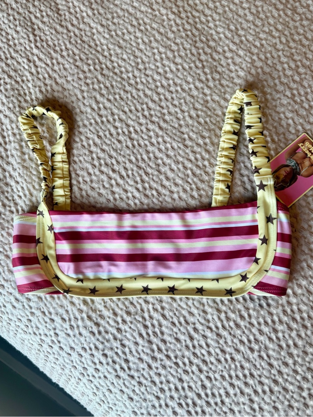 Strawberry Milk Mob Pink, Burgundy & Yellow Star-Trim Bikini Top